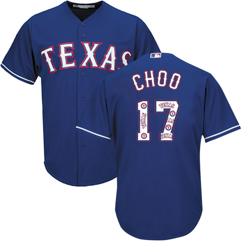 Men's Majestic Texas Rangers #17 Shin-Soo Choo Authentic Royal Blue Team Logo Fashion Cool Base MLB Jersey
