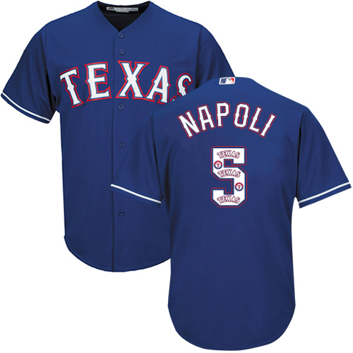 Men's Majestic Texas Rangers #5 Mike Napoli Authentic Royal Blue Team Logo Fashion Cool Base MLB Jersey