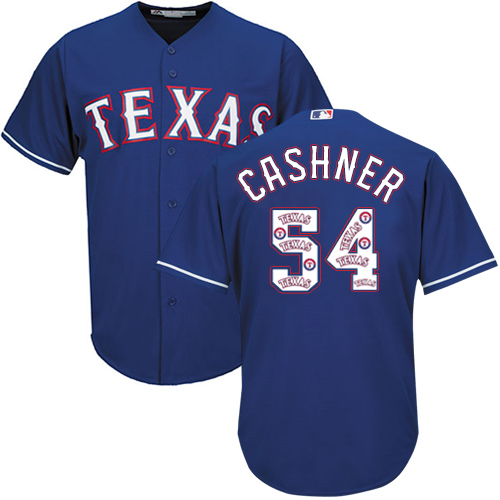 Men's Majestic Texas Rangers #54 Andrew Cashner Authentic Royal Blue Team Logo Fashion Cool Base MLB Jersey