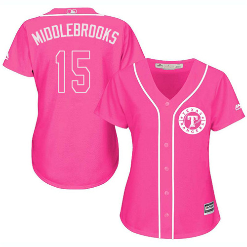 Women's Majestic Texas Rangers #15 Will Middlebrooks Authentic Pink Fashion Cool Base MLB Jersey