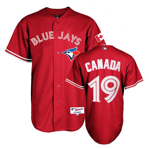 Men's Majestic Toronto Blue Jays #19 Jose Bautista Replica Red Canada Day MLB Jersey