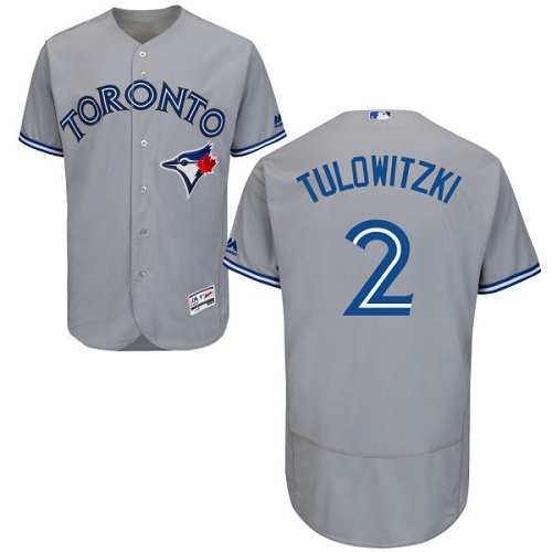Men's Majestic Toronto Blue Jays #2 Troy Tulowitzki Authentic Grey Road MLB Jersey
