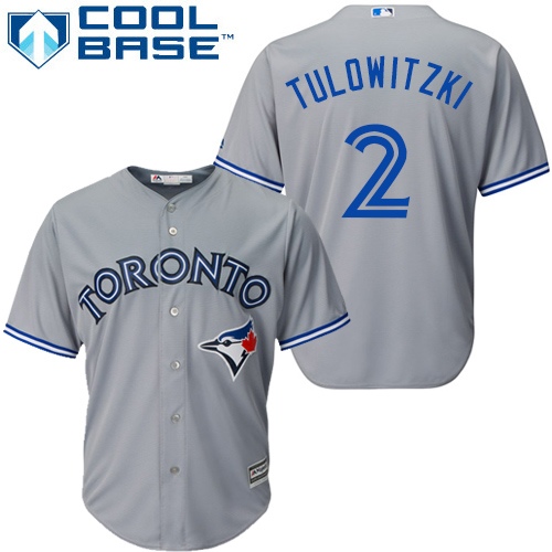 Men's Majestic Toronto Blue Jays #2 Troy Tulowitzki Replica Grey Road MLB Jersey