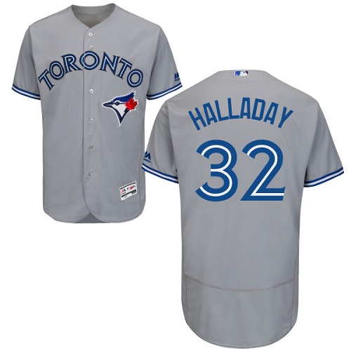 Men's Majestic Toronto Blue Jays #32 Roy Halladay Authentic Grey Road MLB Jersey