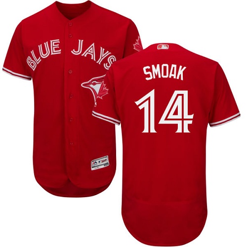 Men's Majestic Toronto Blue Jays #14 Justin Smoak Scarlet Flexbase Authentic Collection Alternate MLB Jersey