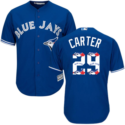 Men's Majestic Toronto Blue Jays #29 Joe Carter Authentic Blue Team Logo Fashion MLB Jersey