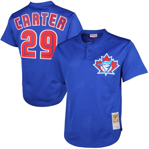 Men's Mitchell and Ness 1997 Toronto Blue Jays #29 Joe Carter Authentic Blue Throwback MLB Jersey