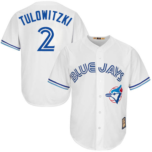 Men's Majestic Toronto Blue Jays #2 Troy Tulowitzki Authentic White Cooperstown MLB Jersey