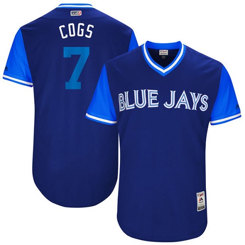 Men's Majestic Toronto Blue Jays #7 B.J. Upton "Cogs" Authentic Navy Blue 2017 Players Weekend MLB Jersey