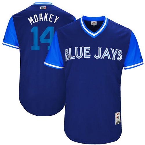 Men's Majestic Toronto Blue Jays #14 Justin Smoak "Moakey" Authentic Navy Blue 2017 Players Weekend MLB Jersey