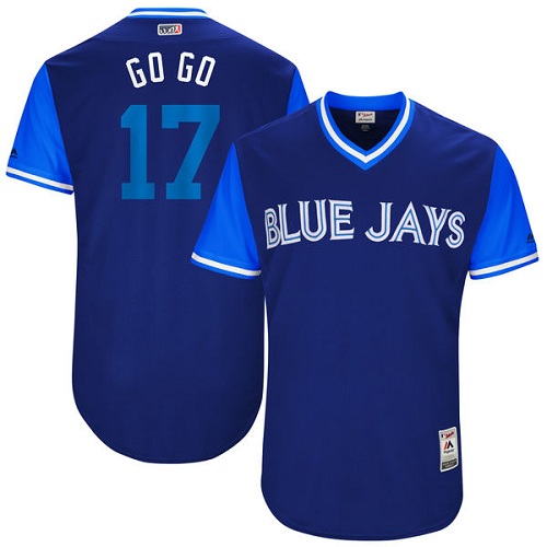 Men's Majestic Toronto Blue Jays #17 Ryan Goins "GO GO" Authentic Navy Blue 2017 Players Weekend MLB Jersey
