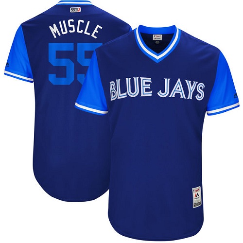 Men's Majestic Toronto Blue Jays #55 Russell Martin "Muscle" Authentic Navy Blue 2017 Players Weekend MLB Jersey