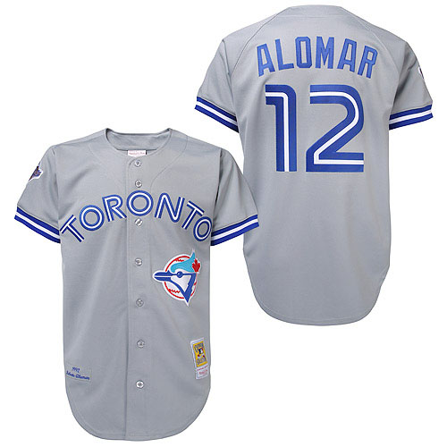 Men's Mitchell and Ness Toronto Blue Jays #12 Roberto Alomar Authentic Grey Throwback MLB Jersey