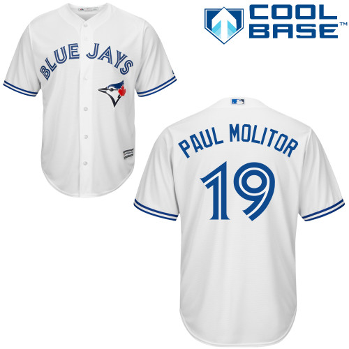 Men's Majestic Toronto Blue Jays #19 Paul Molitor Replica White Home MLB Jersey