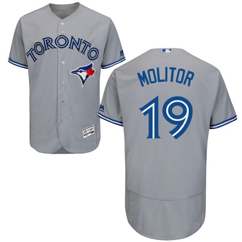 Men's Majestic Toronto Blue Jays #19 Paul Molitor Authentic Grey Road MLB Jersey