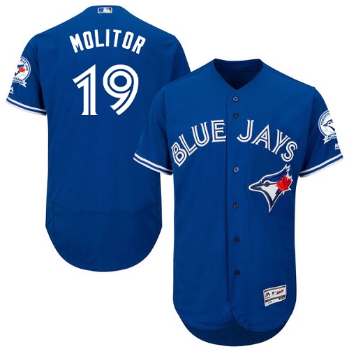 Men's Majestic Toronto Blue Jays #19 Paul Molitor Authentic Blue Alternate MLB Jersey