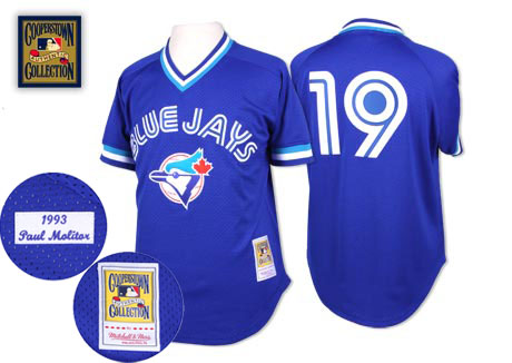 Men's Mitchell and Ness Toronto Blue Jays #19 Paul Molitor Authentic Blue Throwback MLB Jersey
