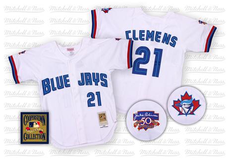 Men's Mitchell and Ness Toronto Blue Jays #21 Roger Clemens Replica White Throwback MLB Jersey