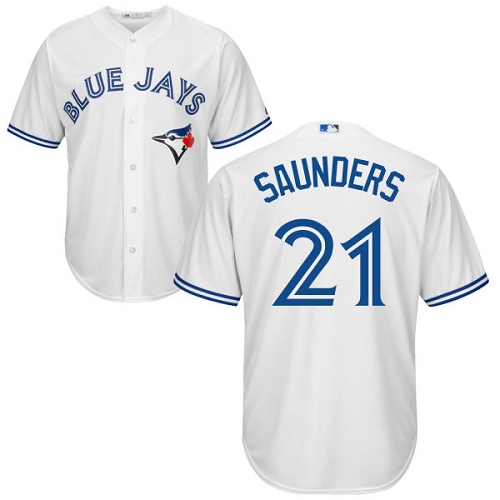 Men's Majestic Toronto Blue Jays #21 Michael Saunders Replica White Home MLB Jersey