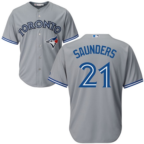 Men's Majestic Toronto Blue Jays #21 Michael Saunders Replica Grey Road MLB Jersey