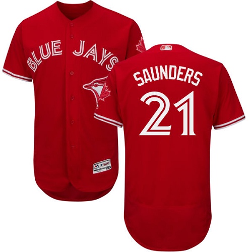 Men's Majestic Toronto Blue Jays #21 Michael Saunders Scarlet Flexbase Authentic Collection Alternate MLB Jersey