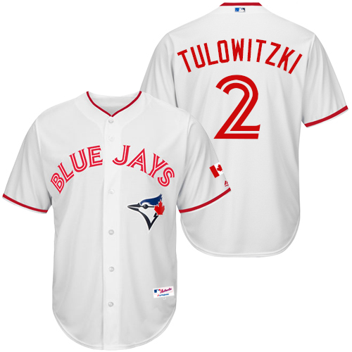 Men's Majestic Toronto Blue Jays #2 Troy Tulowitzki Authentic White 2015 Canada Day MLB Jersey