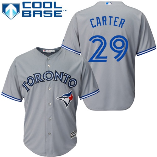 Men's Majestic Toronto Blue Jays #29 Joe Carter Replica Grey Road MLB Jersey