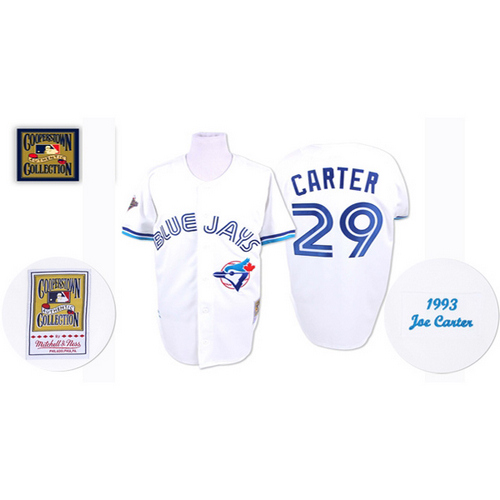 Men's Mitchell and Ness Toronto Blue Jays #29 Joe Carter Authentic White Throwback MLB Jersey