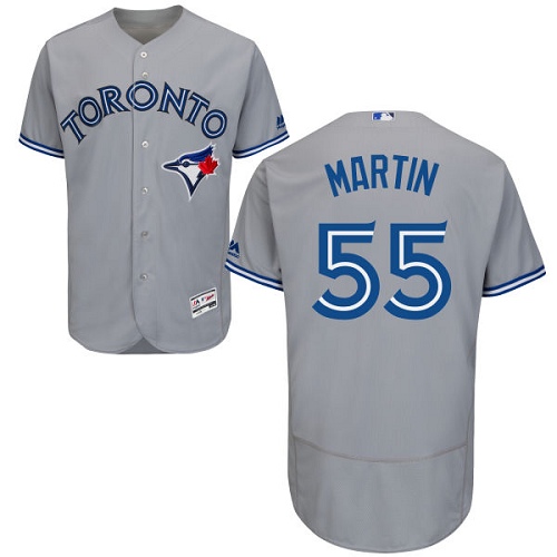Men's Majestic Toronto Blue Jays #55 Russell Martin Authentic Grey Road MLB Jersey