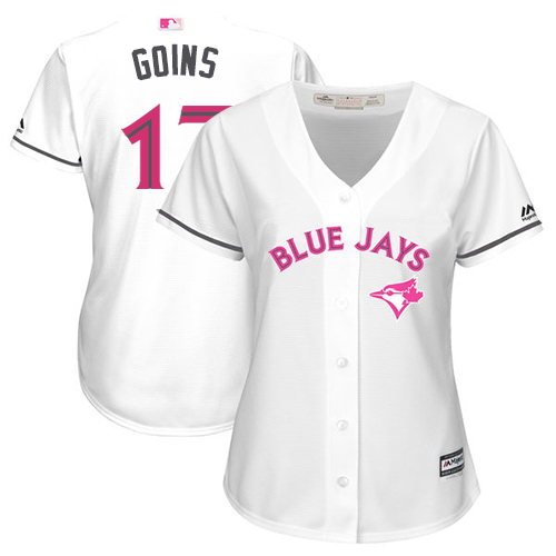 Women's Majestic Toronto Blue Jays #17 Ryan Goins Authentic White Mother's Day Cool Base MLB Jersey