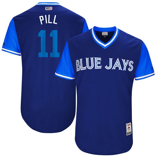 Men's Majestic Toronto Blue Jays #11 Kevin Pillar "Pill" Authentic Navy Blue 2017 Players Weekend MLB Jersey