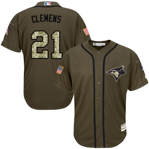 Men's Majestic Toronto Blue Jays #21 Roger Clemens Replica Green Salute to Service MLB Jersey