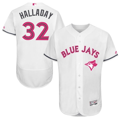Men's Majestic Toronto Blue Jays #32 Roy Halladay Authentic White 2016 Mother's Day Fashion Flex Base MLB Jersey