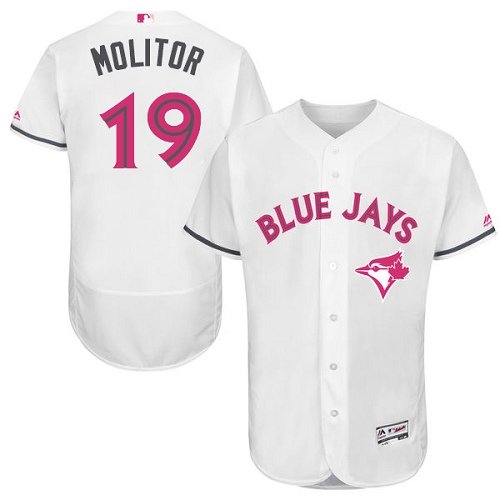 Men's Majestic Toronto Blue Jays #19 Paul Molitor Authentic White 2016 Mother's Day Fashion Flex Base MLB Jersey