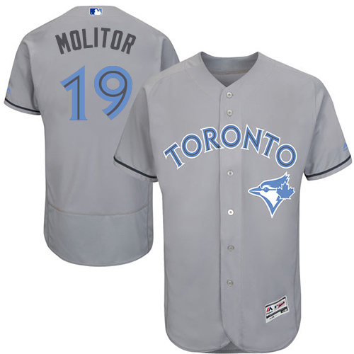 Men's Majestic Toronto Blue Jays #19 Paul Molitor Authentic Gray 2016 Father's Day Fashion Flex Base MLB Jersey