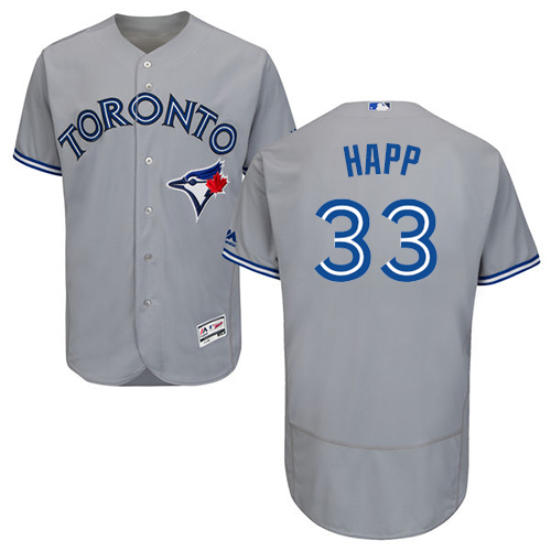 Men's Majestic Toronto Blue Jays #33 J.A. Happ Authentic Grey Road MLB Jersey