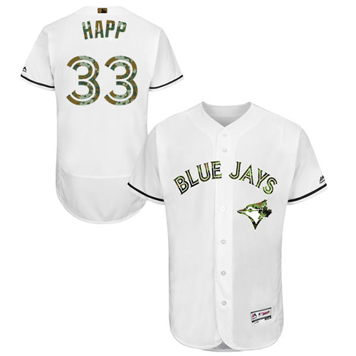 Men's Majestic Toronto Blue Jays #33 J.A. Happ Authentic White 2016 Memorial Day Fashion Flex Base MLB Jersey