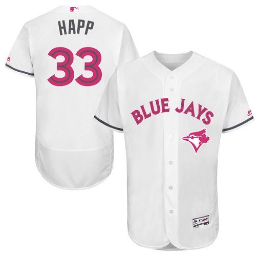 Men's Majestic Toronto Blue Jays #33 J.A. Happ Authentic White 2016 Mother's Day Fashion Flex Base MLB Jersey