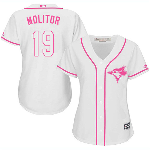 Women's Majestic Toronto Blue Jays #19 Paul Molitor Authentic White Fashion Cool Base MLB Jersey