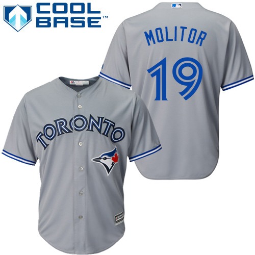 Youth Majestic Toronto Blue Jays #19 Paul Molitor Authentic Grey Road MLB Jersey