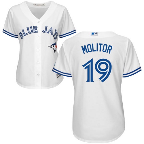 Women's Majestic Toronto Blue Jays #19 Paul Molitor Replica White Home MLB Jersey