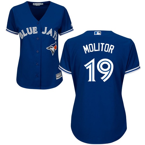 Women's Majestic Toronto Blue Jays #19 Paul Molitor Replica Blue Alternate MLB Jersey