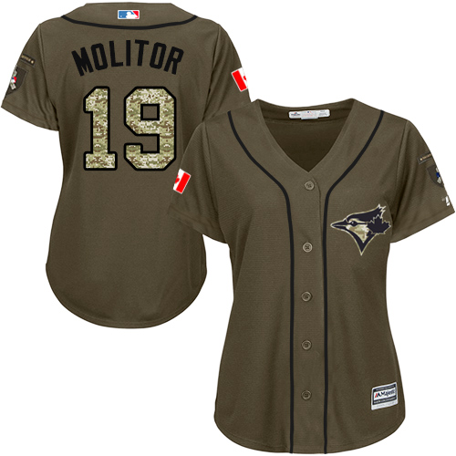 Women's Majestic Toronto Blue Jays #19 Paul Molitor Authentic Green Salute to Service MLB Jersey