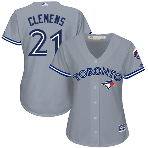 Women's Majestic Toronto Blue Jays #21 Roger Clemens Replica Grey Road MLB Jersey