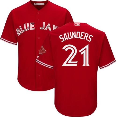 Youth Majestic Toronto Blue Jays #21 Michael Saunders Authentic Scarlet Alternate MLB Jersey