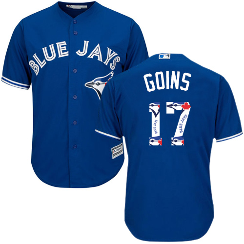 Men's Majestic Toronto Blue Jays #17 Ryan Goins Authentic Blue Team Logo Fashion MLB Jersey