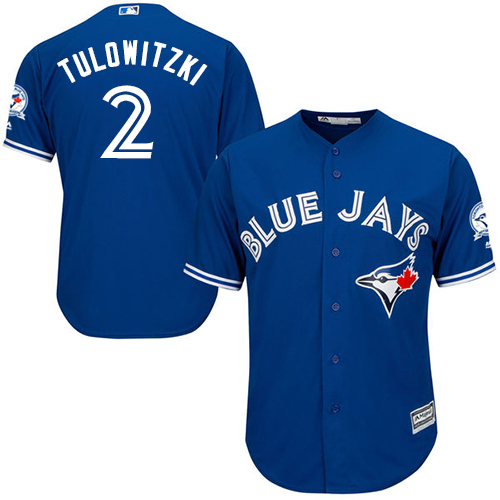 Men's Majestic Toronto Blue Jays #2 Troy Tulowitzki Replica Blue Alternate 40th Anniversary Patch MLB Jersey