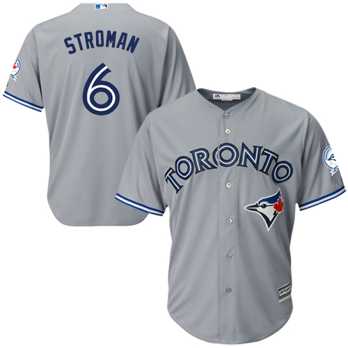 Men's Majestic Toronto Blue Jays #6 Marcus Stroman Replica Grey Road 40th Anniversary Patch MLB Jersey