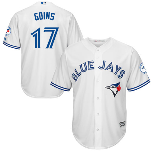 Men's Majestic Toronto Blue Jays #17 Ryan Goins Replica White Home 40th Anniversary Patch MLB Jersey