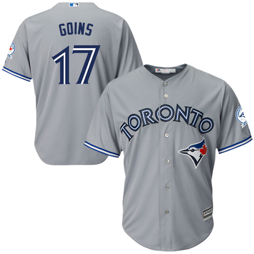 Men's Majestic Toronto Blue Jays #17 Ryan Goins Replica Grey Road 40th Anniversary Patch MLB Jersey